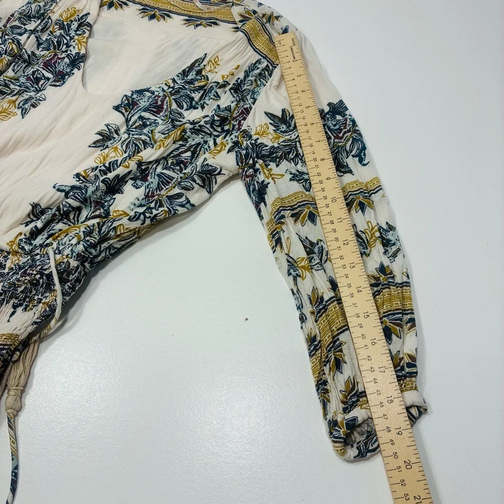Free People Women Dress Size XS‎ Extra Small Ivory Tan Floral Long Sleeve Tassel